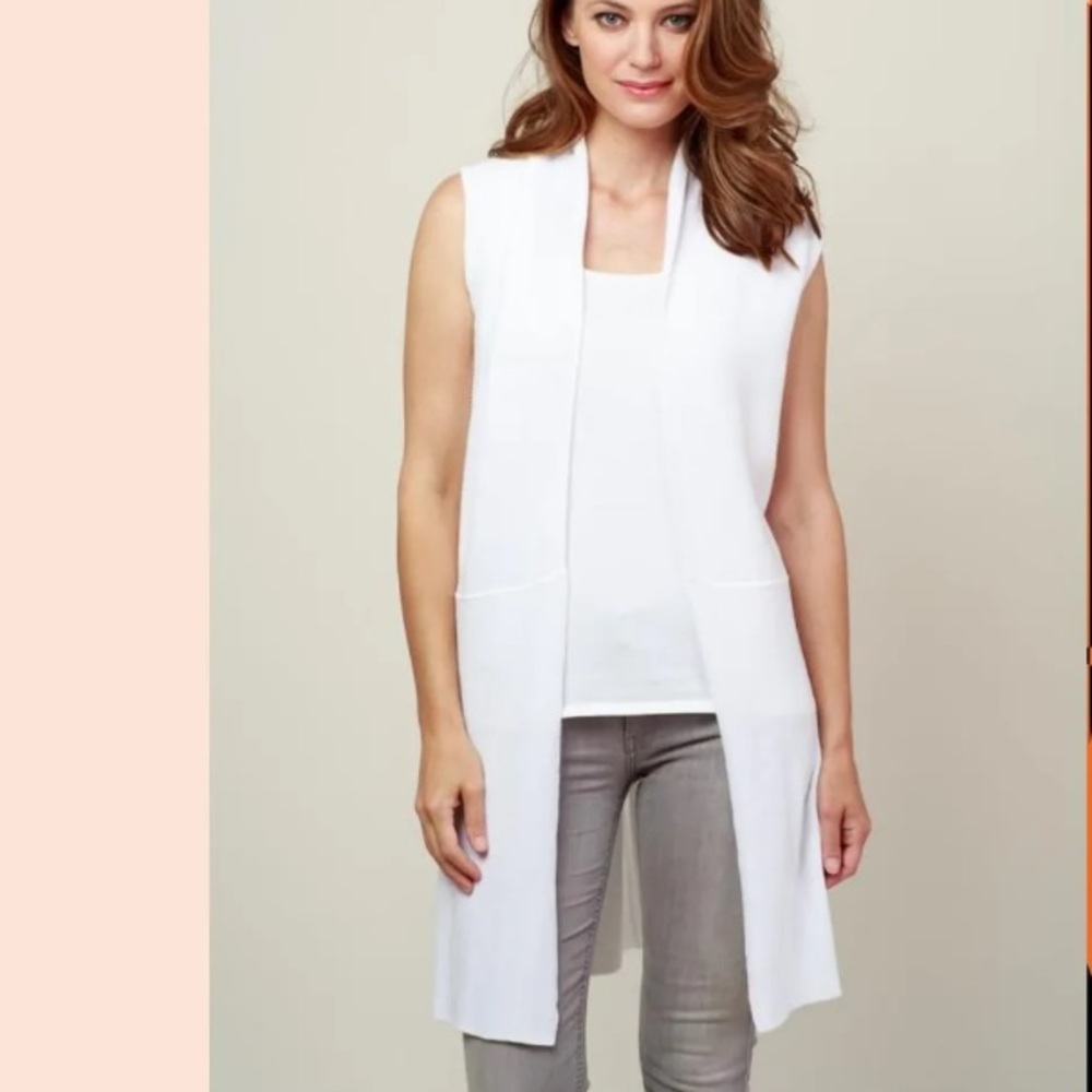 BELFORD 100% Cotton open chic vest solid white size XL side slits nice drape